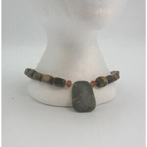 Stunning Vintage Tiger Eye Square Cut Jade ? 17" Necklace Choker